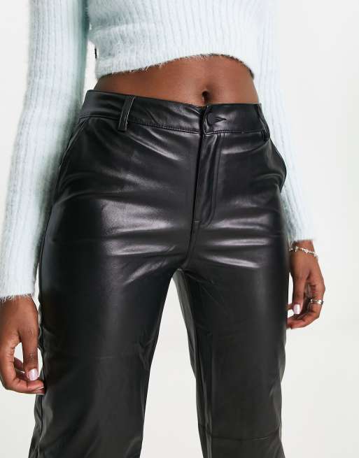 Real Leather Wide Leg Seam Detail Pants