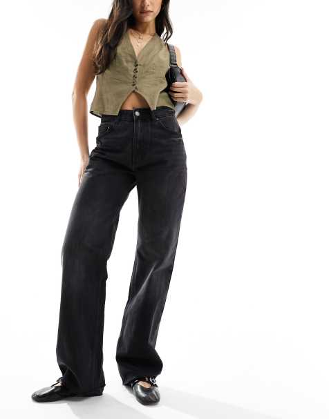 Pull&Bear straight leg high rise jean in dirty wash black - view 1