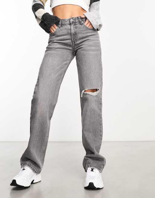 Pull&Bear mid rise straight leg jean in gray