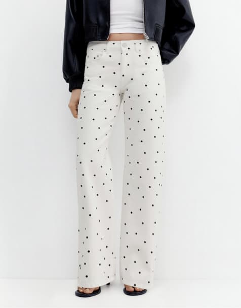 Pull&Bear – Straight-Leg-Jeans in Weiß mit Polka Dots - view 1