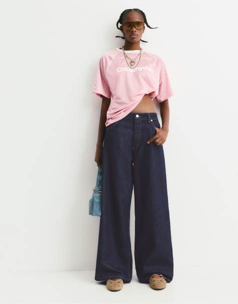Pull&Bear Straight-leg jeans with red contrast stitching in navy - view 1