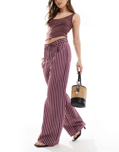 Pull&Bear straight leg striped trouser in pink - view 1