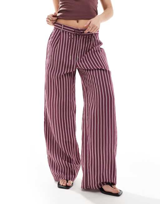 Pull&Bear straight leg striped trouser in pink, 2 of 5