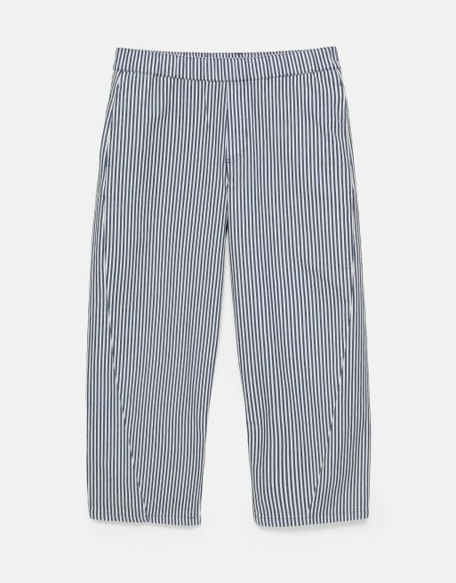 Pull&Bear Straight-leg striped trousers in navy, 6 of 7