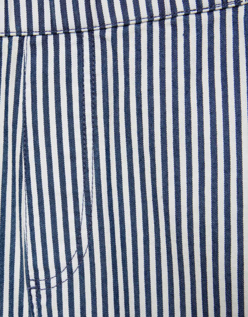 Pull&Bear Straight-leg striped trousers in navy, 7 of 7