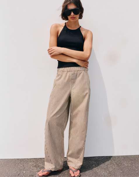 Pull&Bear Straight-leg striped trousers in pink
