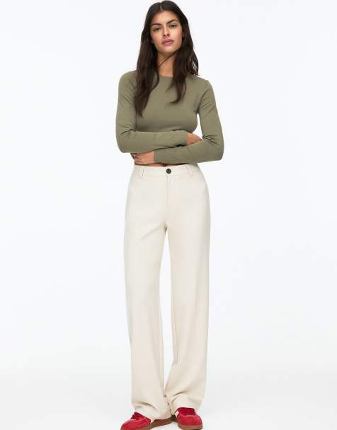 Pull&Bear straight leg tailored pants in ecru - view 1
