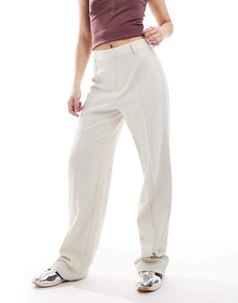 Pull&Bear straight leg tailored trousers with front seam in beige - view 1