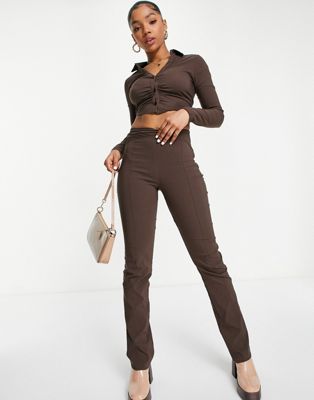 Pull&Bear straight leg trousers co-ord in brown
