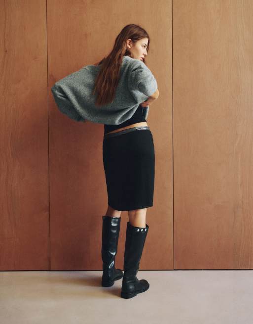 Pull&Bear Straight sequin midi skirt in black, 2 of 6