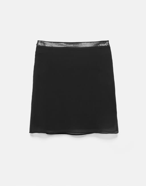 Pull&Bear Straight sequin midi skirt in black, 4 of 6