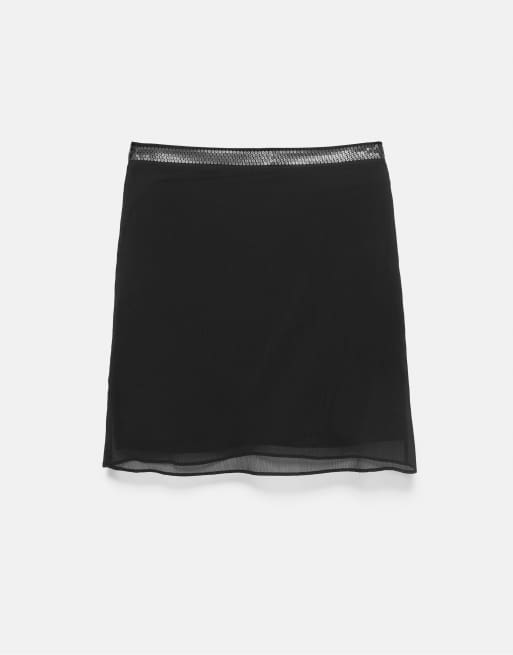 Pull&Bear Straight sequin midi skirt in black, 6 of 6
