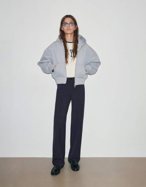 Pull&Bear straight smart trousers in navy - view 1
