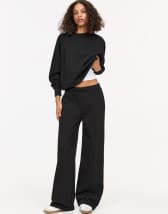 Pull&Bear straight tracksuit bottoms in black