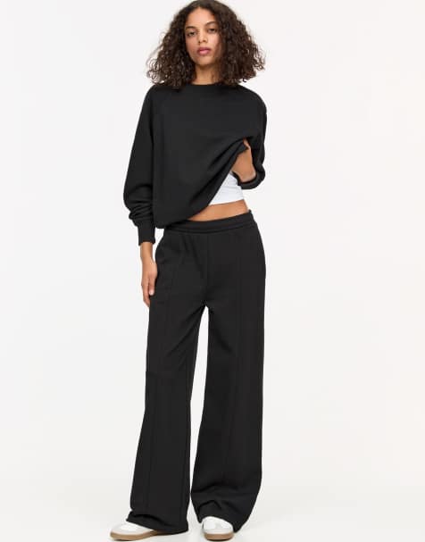 Pull&Bear straight tracksuit bottoms in black