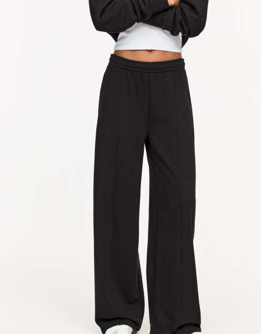 Pull&Bear straight tracksuit bottoms in black