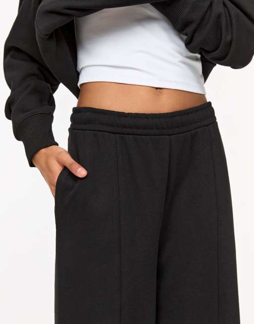 Pull&Bear straight tracksuit bottoms in black