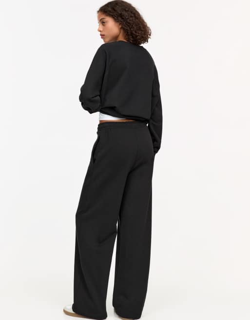 Pull&Bear straight tracksuit bottoms in black