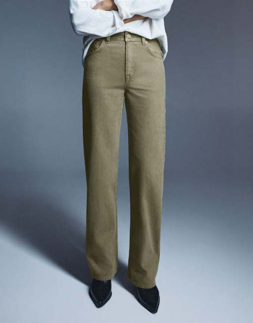 Pull&Bear Straight wide-leg jeans i khaki, 4 af 7