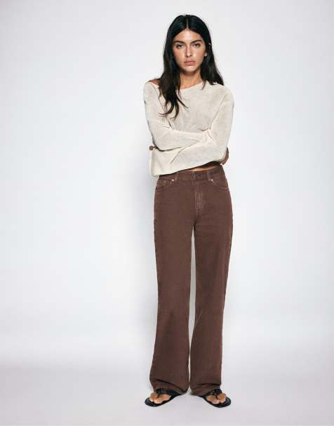 Pull&Bear Straight Wide-Leg Jeans in Braun - view 1