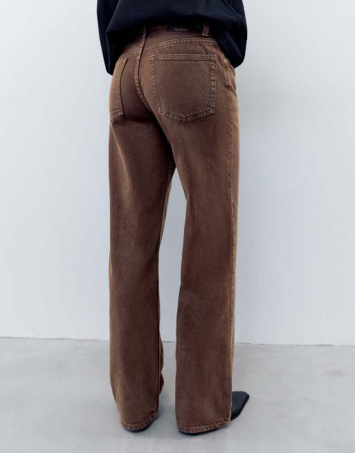 Pull&Bear Straight wide-leg jeans in brown, 2 of 6