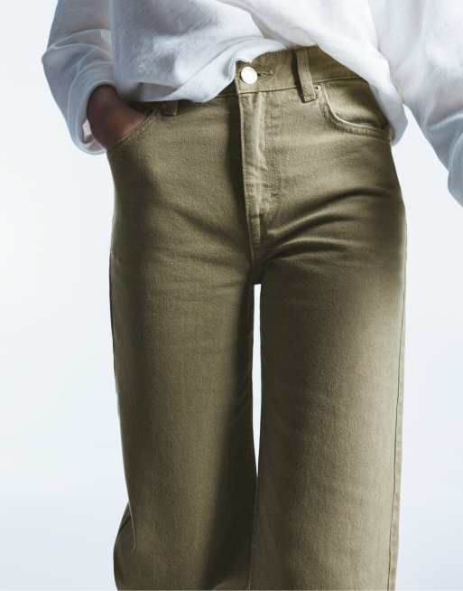 Pull&Bear Straight wide-leg jeans in khaki, 5 of 7