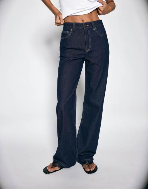 Pull&Bear Straight wide-leg jeans in navy, 4 of 6