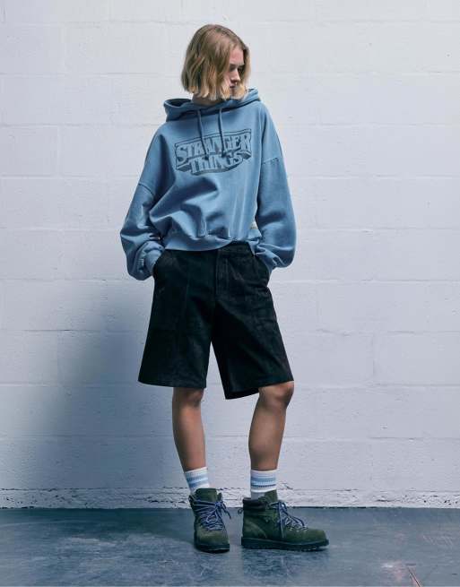 Pull&Bear Stranger things hoodie in faded blue