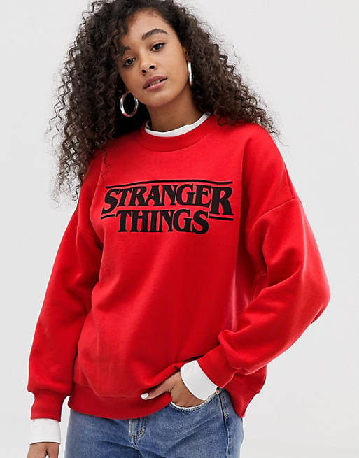 Pull&Bear stranger things logo sweatshirt in red