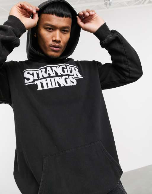 Pull Bear Stranger Things print hoodie in dark grey