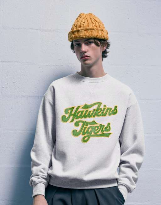 Pull&Bear Stranger things sweatshirt in grey marl