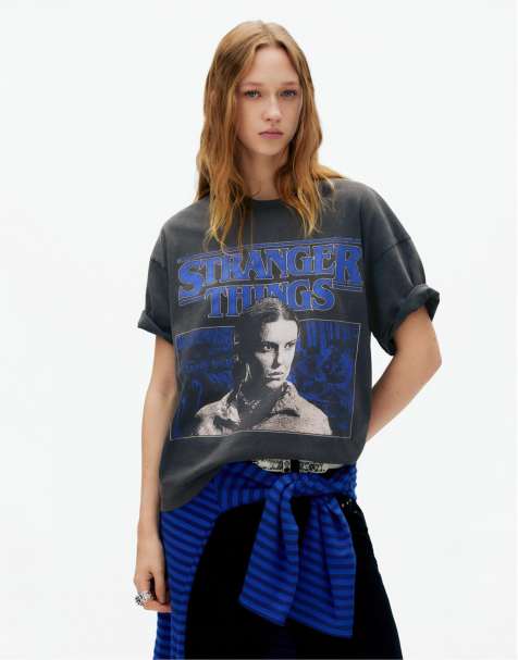Pull&Bear Stranger things t-shirt in faded black - view 1
