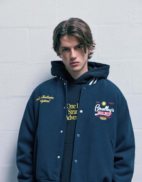 Pull&Bear Stranger things varsity jacket in blue - view 1