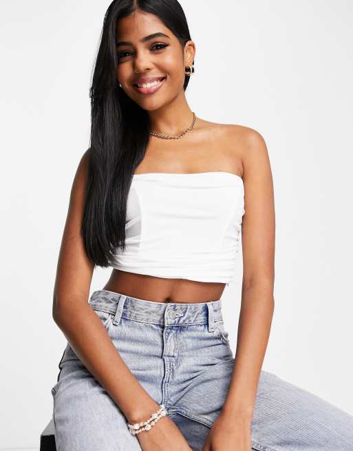 Pull&Bear - Strapless korset top met gerimpeld detail in wit
