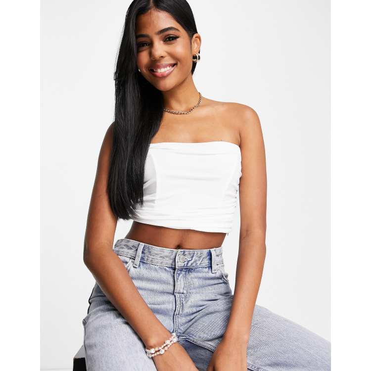 Pull&Bear corset detail cropped top in natural