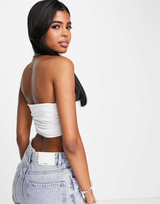 Petite White Corset Woven Strappy Crop Top