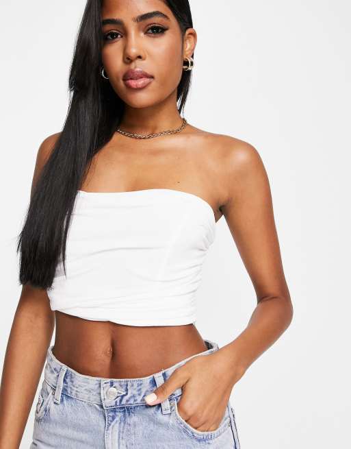 Lace-trimmed detail crop top - PULL&BEAR