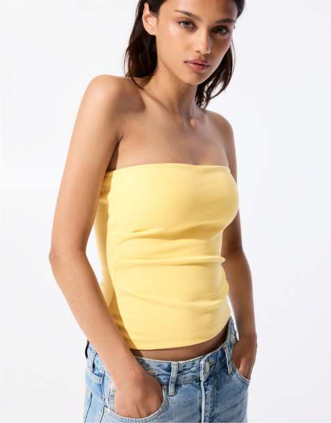 Pull&Bear strapless top in yellow