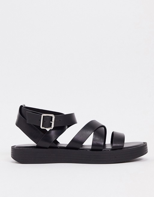 Pull&Bear strappy chunky sandals in black