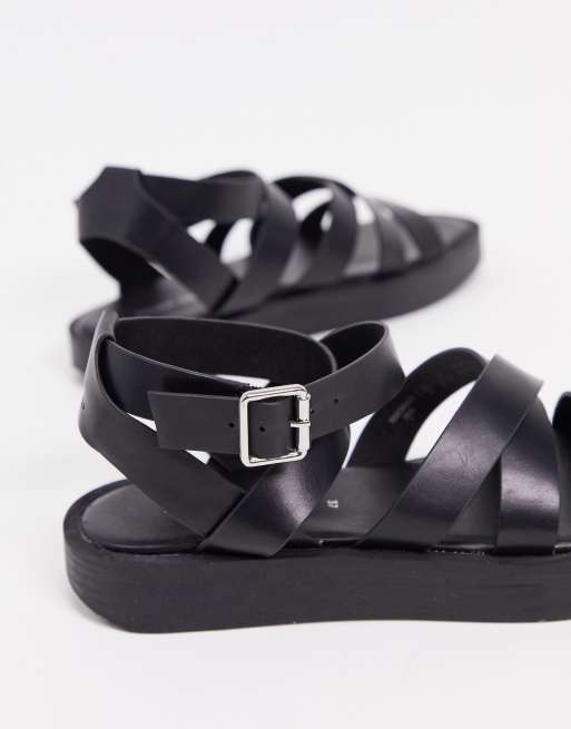 Pull Bear strappy chunky sandals in black ASOS