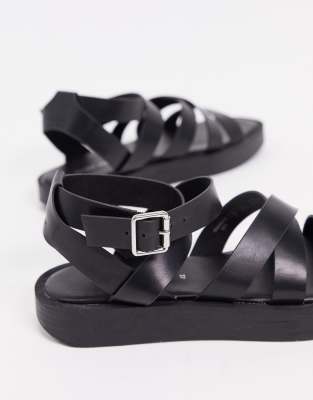 chunky black slip on sandals