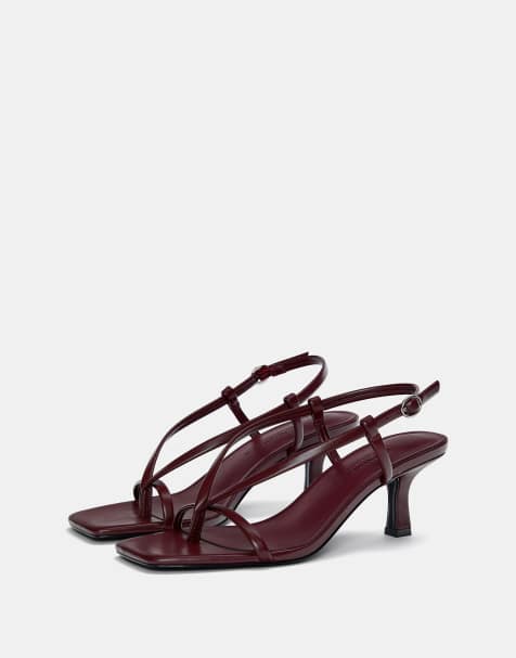 Pull&Bear strappy heeled sandals in burgundy - view 1