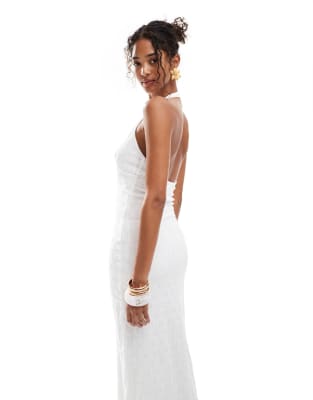 pull&bear strappy jersey broderie midi dress in white
