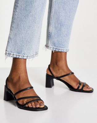 Pull&Bear strappy mid block heeled sandal in black - ASOS Price Checker