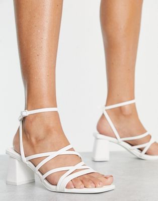 Pull&Bear strappy mid block heeled sandal in white