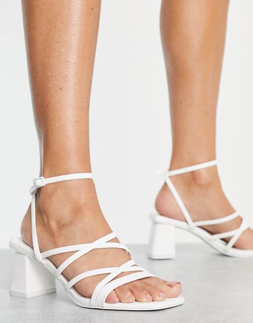 Pull Bear strappy mid block heeled sandal in white