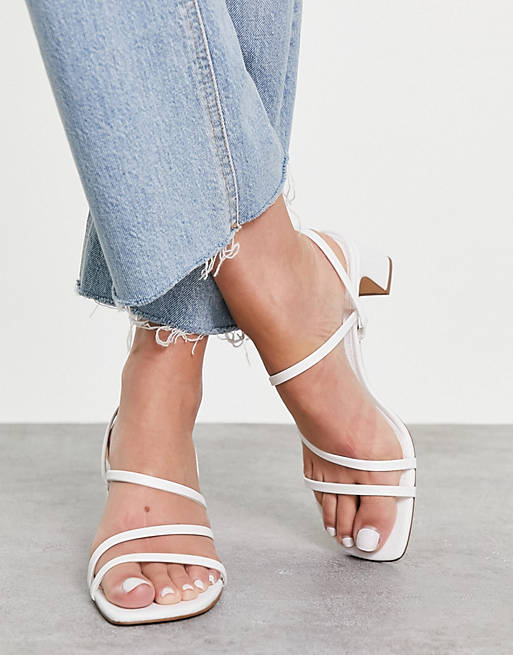 Pull&Bear Strappy Mid Block Heeled Sandals in White Womens Shoes Heels Sandal heels 