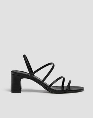 Pull&Bear strappy mid heeled sandal in black