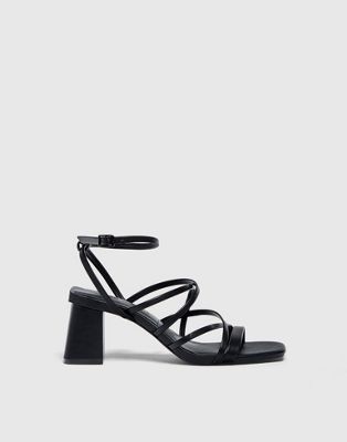 Pull&Bear strappy mid heeled sandal in black