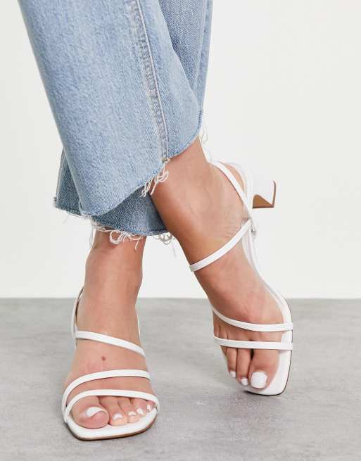 Pull&Bear strappy mid heeled sandals in white